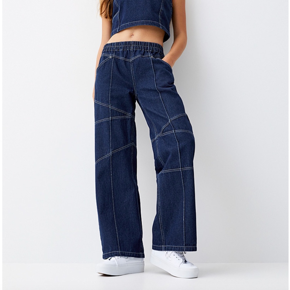 X-Girl dark wash elastic waist wide leg relaxed baggy jeans NWT
